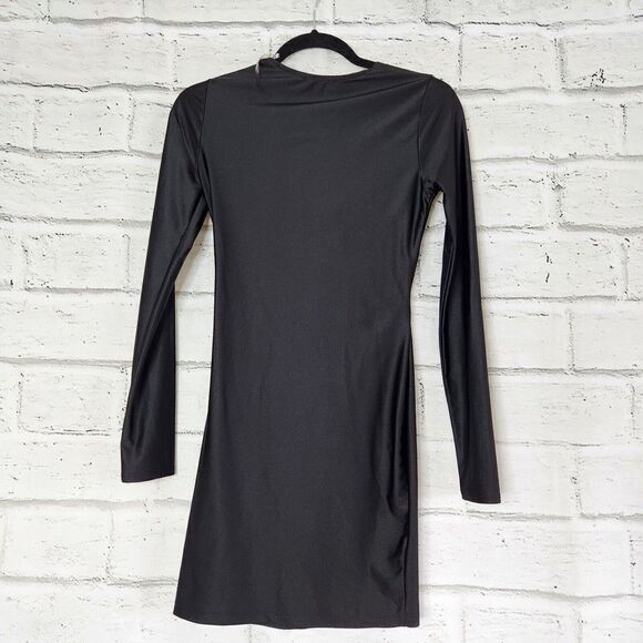 Attirance Long Sleeve Cut Out Mini Dress Twist Front Womens Medium LBD - Picture 3 of 8